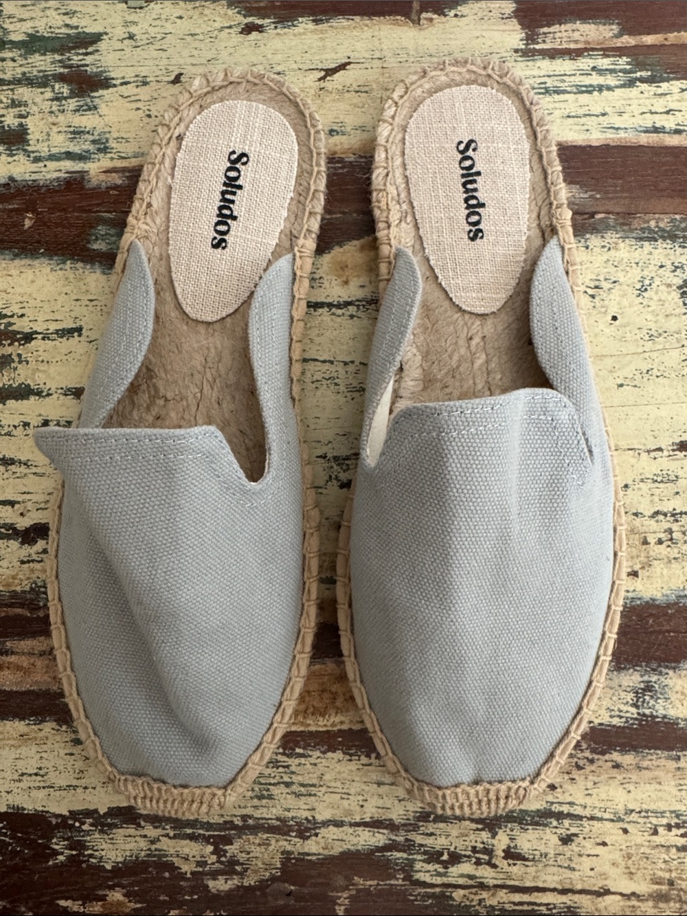 Soludos Light Gray Canvas Espadrille Slip-On Mules